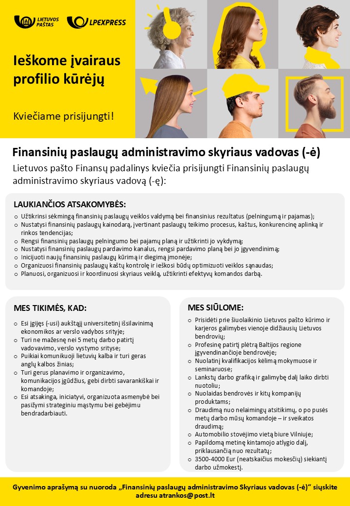 Finansinių paslaugų administravimo Skyriaus vadovas (-ė)