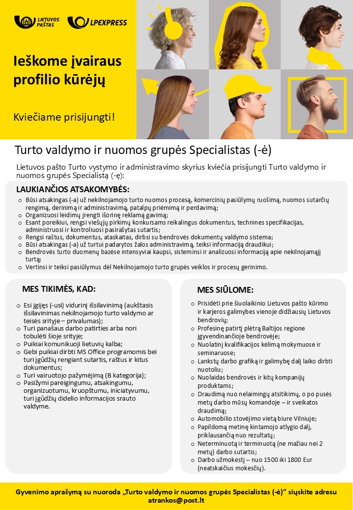 Turto valdymo ir nuomos grupės Specialistas 1